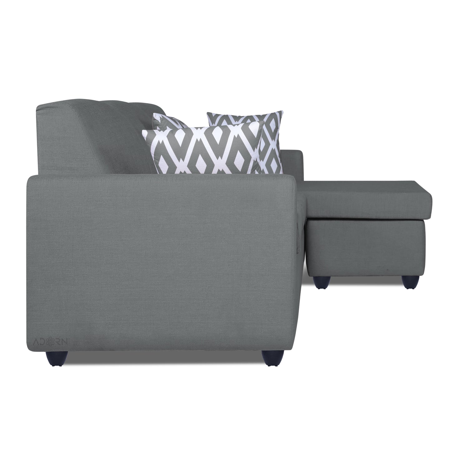 Adorn India Monteno L Shape 4 Seater Sofa Set (Grey) (3 Year Warranty)