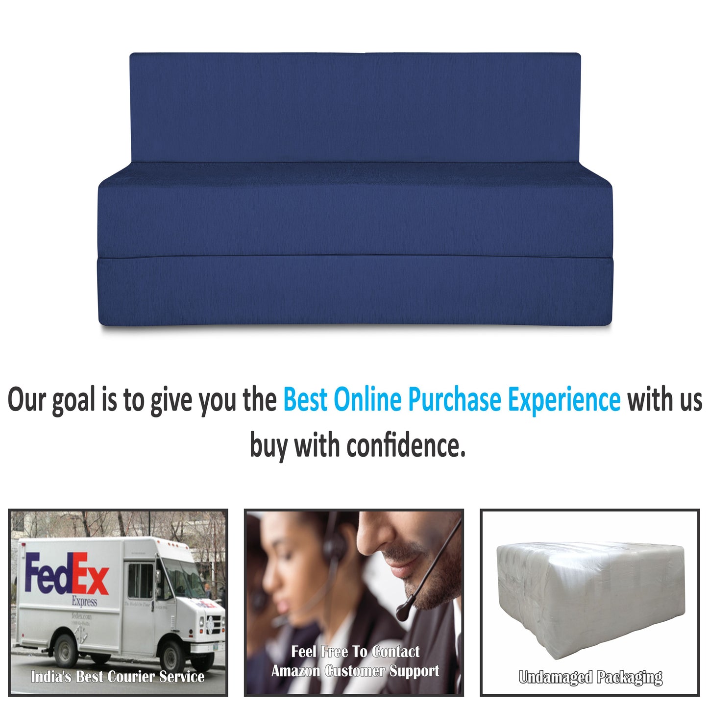 Adorn India Easy Treno 2 Seater Sofa Cum Bed Sit & Sleep Perfect for Guest, Colour Blue,4'x6', (1 Year Warranty)