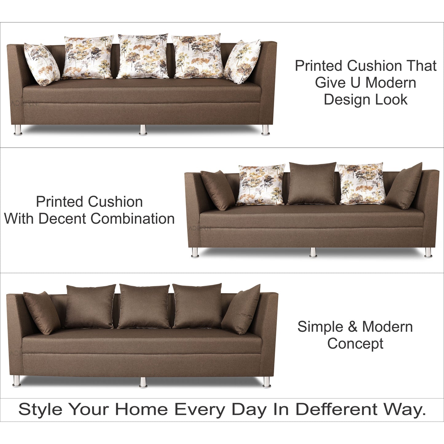 Adorn India Alica Three Seater Sofa (Camel)