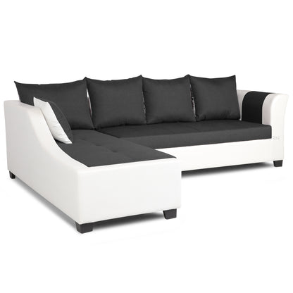 Adorn India Aliana L Shape Leatherette Fabric 6 Seater Sofa Set LHS (Dark Grey & White) (3 Year Warranty)
