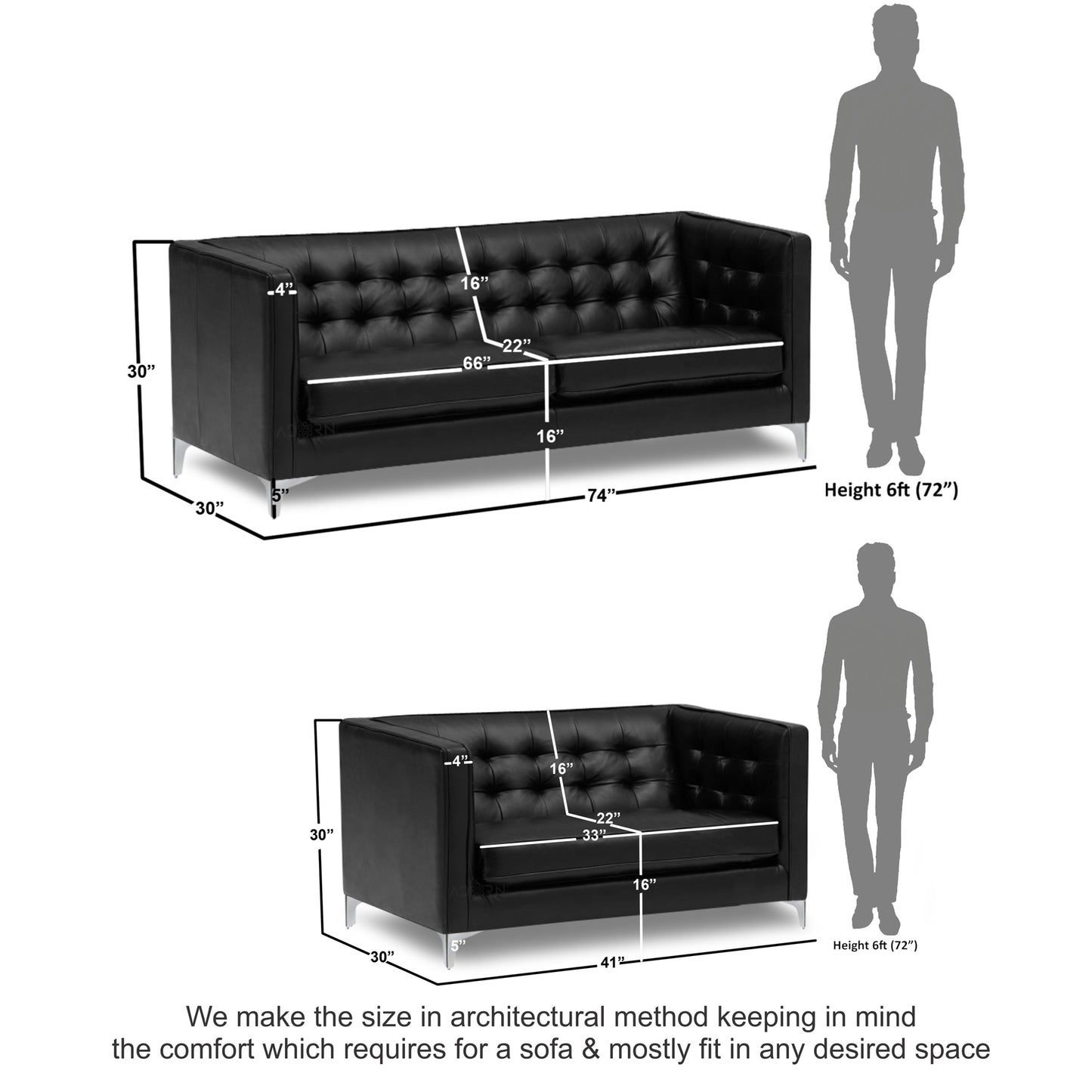 Adorn India Exclusive Cosmos Leatherette 3+2 Sofa Set (Black)