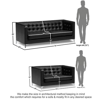 Adorn India Exclusive Cosmos Leatherette 3+2 Sofa Set (Black)
