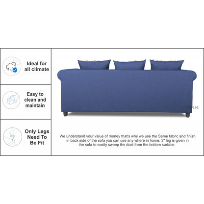 Adorn India Magnum 3 Seater Sofa (Blue), Wood, Foam
