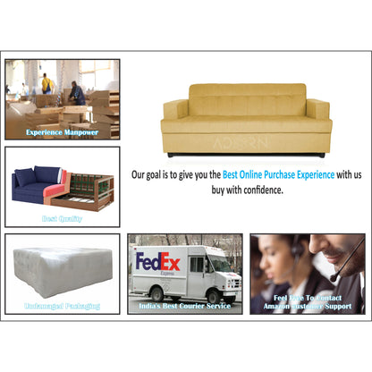 Adorn India Aleena 3 Seater Sofa(Light Yellow)
