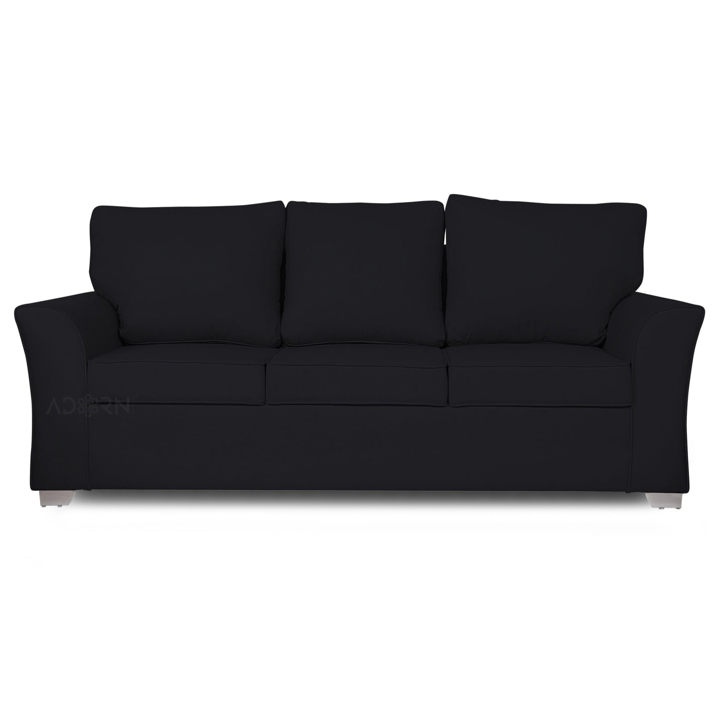 Adorn India Alexia 3 Seater Sofa(Black), Wood, Foam