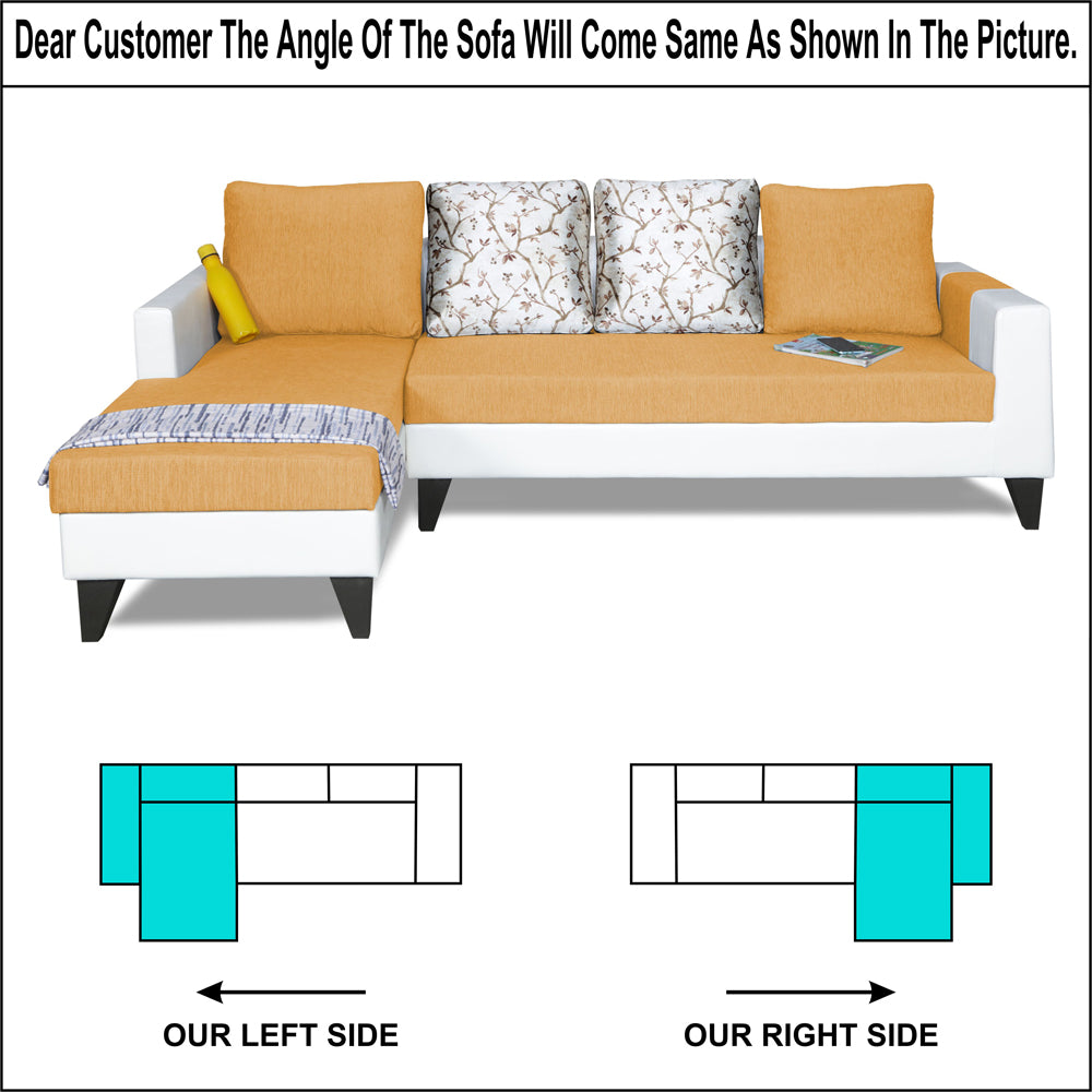 Adorn India Ashley Leatherette Fabric L Shape 6 Seater Sofa Set Digitel Print (Left Hand Side) (Beige & White) (3 Year Warranty)