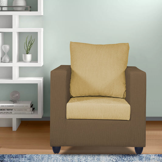 Adorn India Zink 1 Seater Sofa (Brown & Beige)