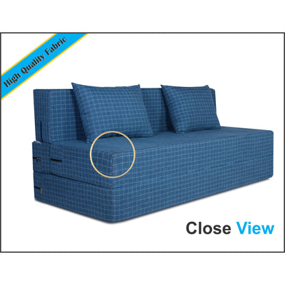 Adorn India Easy Two Seater Sofa Cum Bed Checks Design 4' x 6' (Blue)