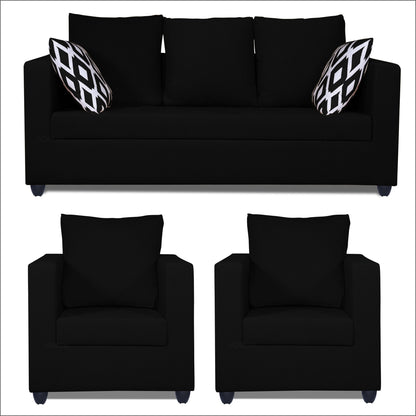 Adorn India Zink Straight Line 3-1-1 5 Seater Sofa Set (Wood & Fabric, Black)
