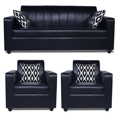 Adorn India Rio Highback Leatherette 3+1+1 5 Seater Sofa Set (Black) (3 Year Warranty)