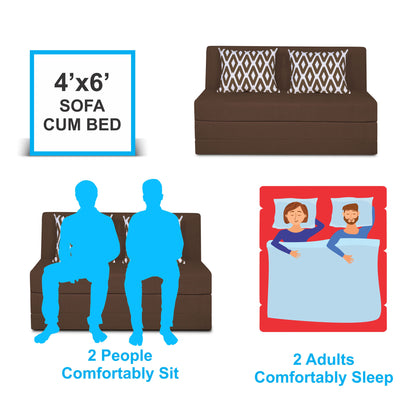 Adorn India Easy Highback Two Seater Sofa Cum Bed Rhombus 4' x 6' (Brown) (1 Year Warranty)