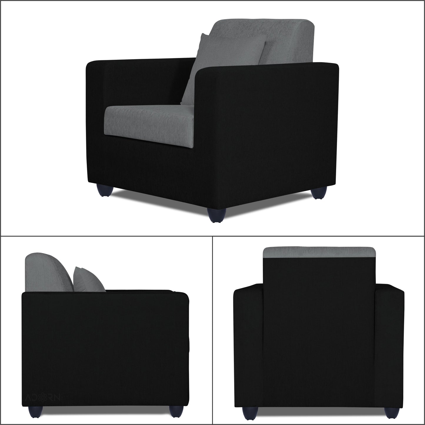 Adorn India Rio Decent 3-1-1 5 Seater Sofa Set (Grey & Black) (3 Year Warranty)