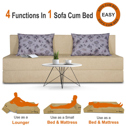 Adorn India Easy Three Seater Sofa Cum Bed Floral '6 x 6' (Beige), Foam