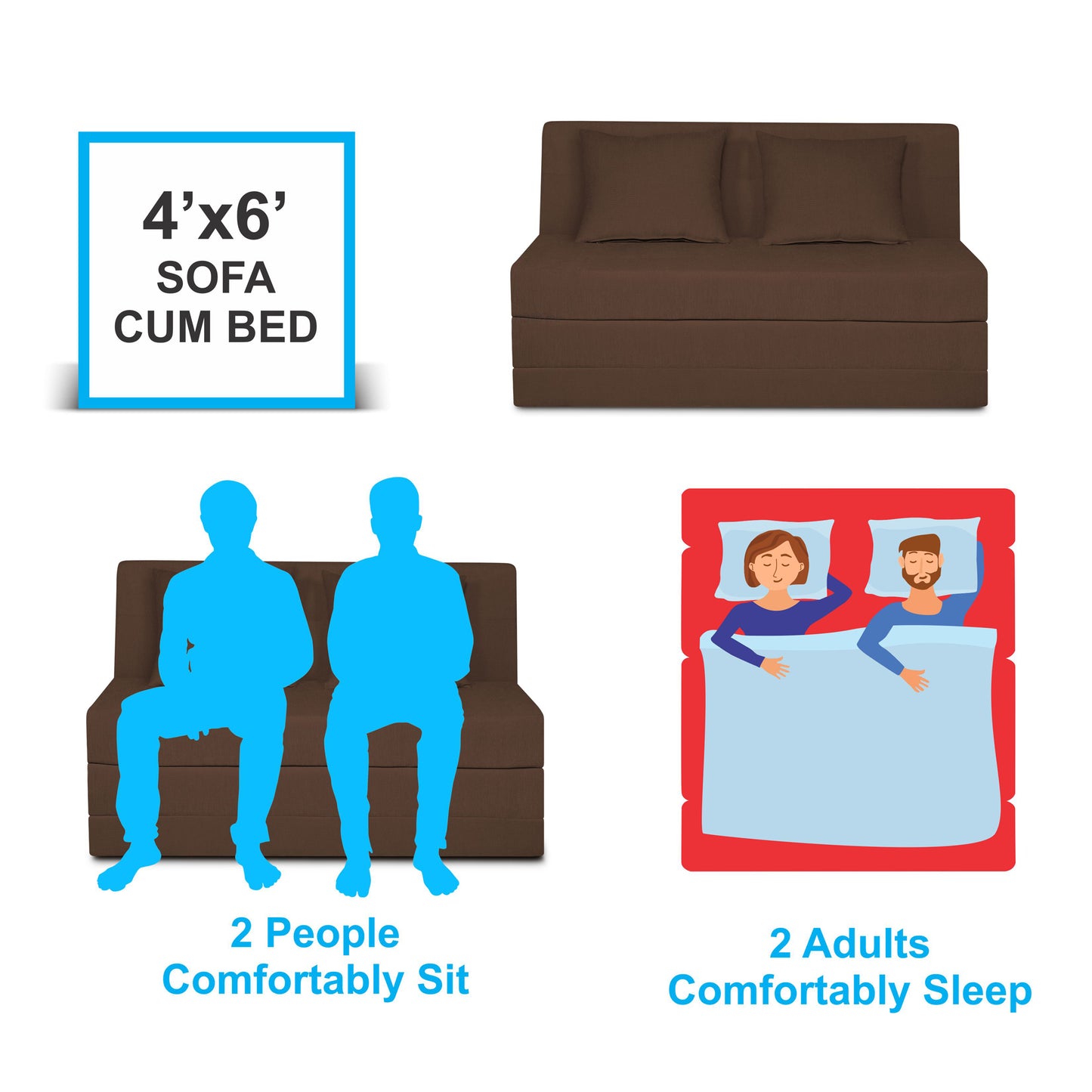 Adorn India Easy Highback Two Seater Sofa Cum Bed Decent 4' x 6' (Brown) (1 Year Warranty)