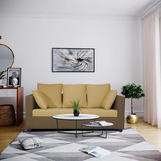 Adorn India Zink Straight Line 3 Seater Sofa (Brown & Beige)