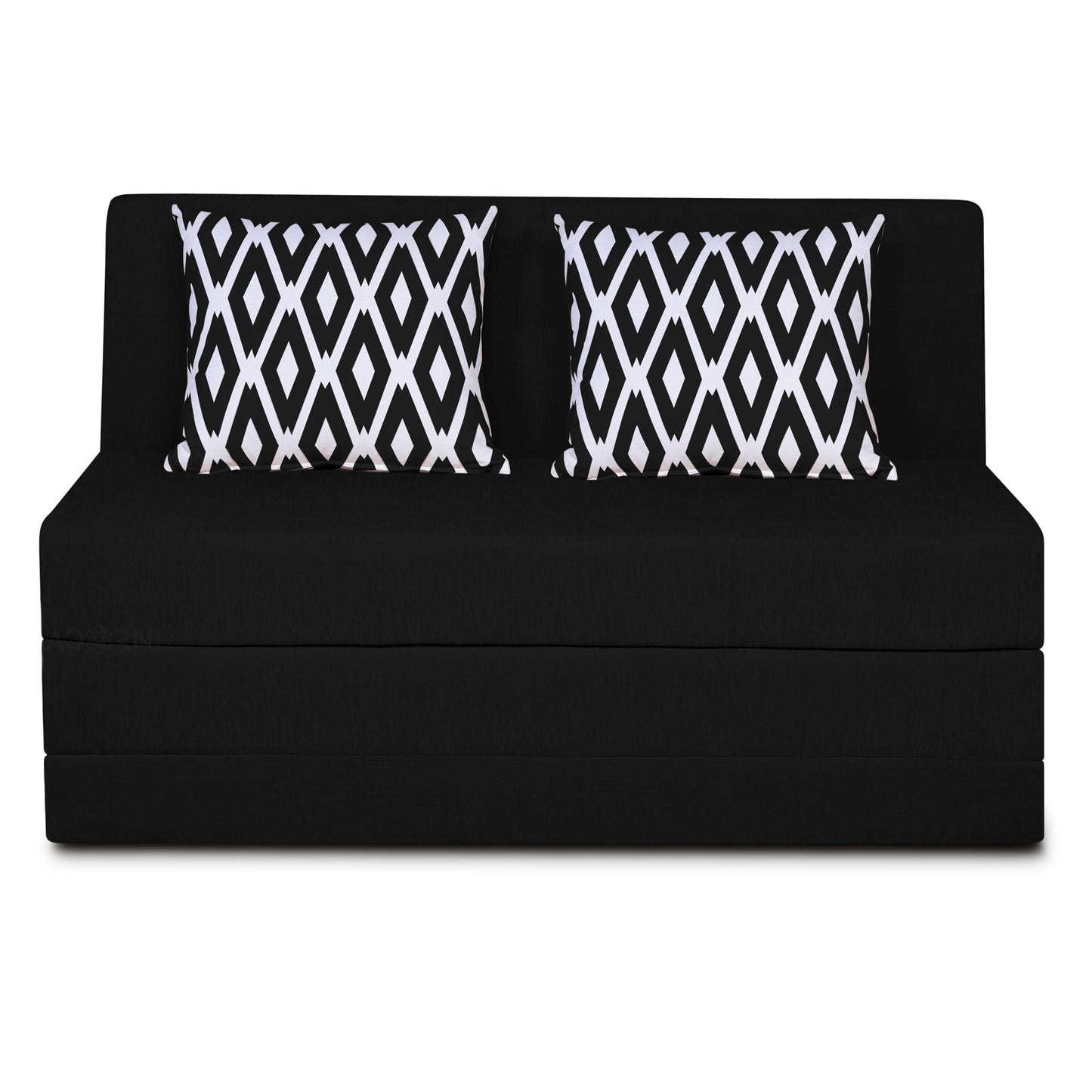 Adorn India Easy Highback Two Seater Sofa Cum Bed Rhombus 4' x 6' (Black) (1 Year Warranty)