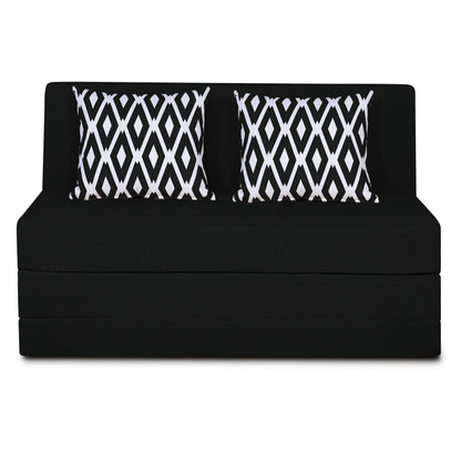Adorn India Easy Highback Two Seater Sofa Cum Bed Rhombus 4' x 6' (Black) (1 Year Warranty)