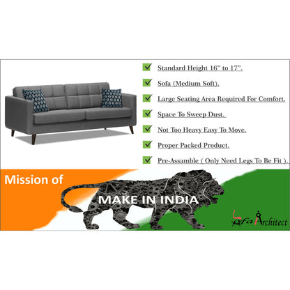Adorn India Chilly 6 Seater 3+2+1 Fabric Sofa Set (Grey) (3 Year Warranty)