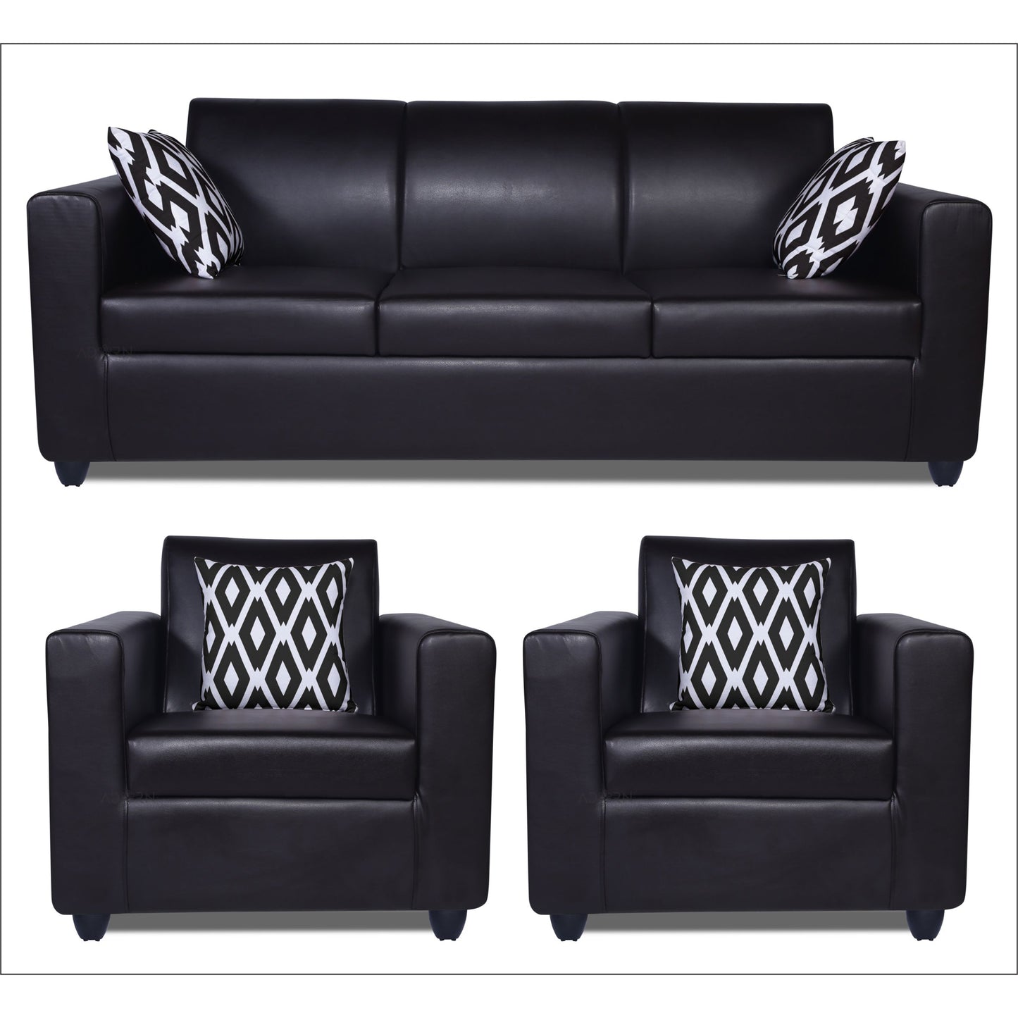 Adorn India Monteno Leatherette 3+1+1 5 Seater Sofa Set (Black) (3 Year Warranty)
