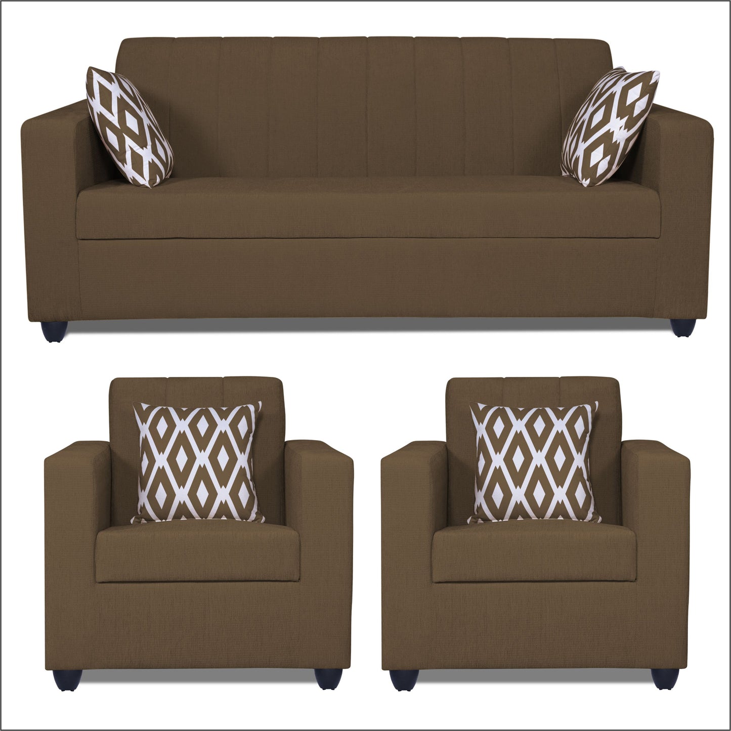 Adorn India Rio HighBack 3+1+1 5 Seater Sofa Set (Brown) (3 Year Warranty)