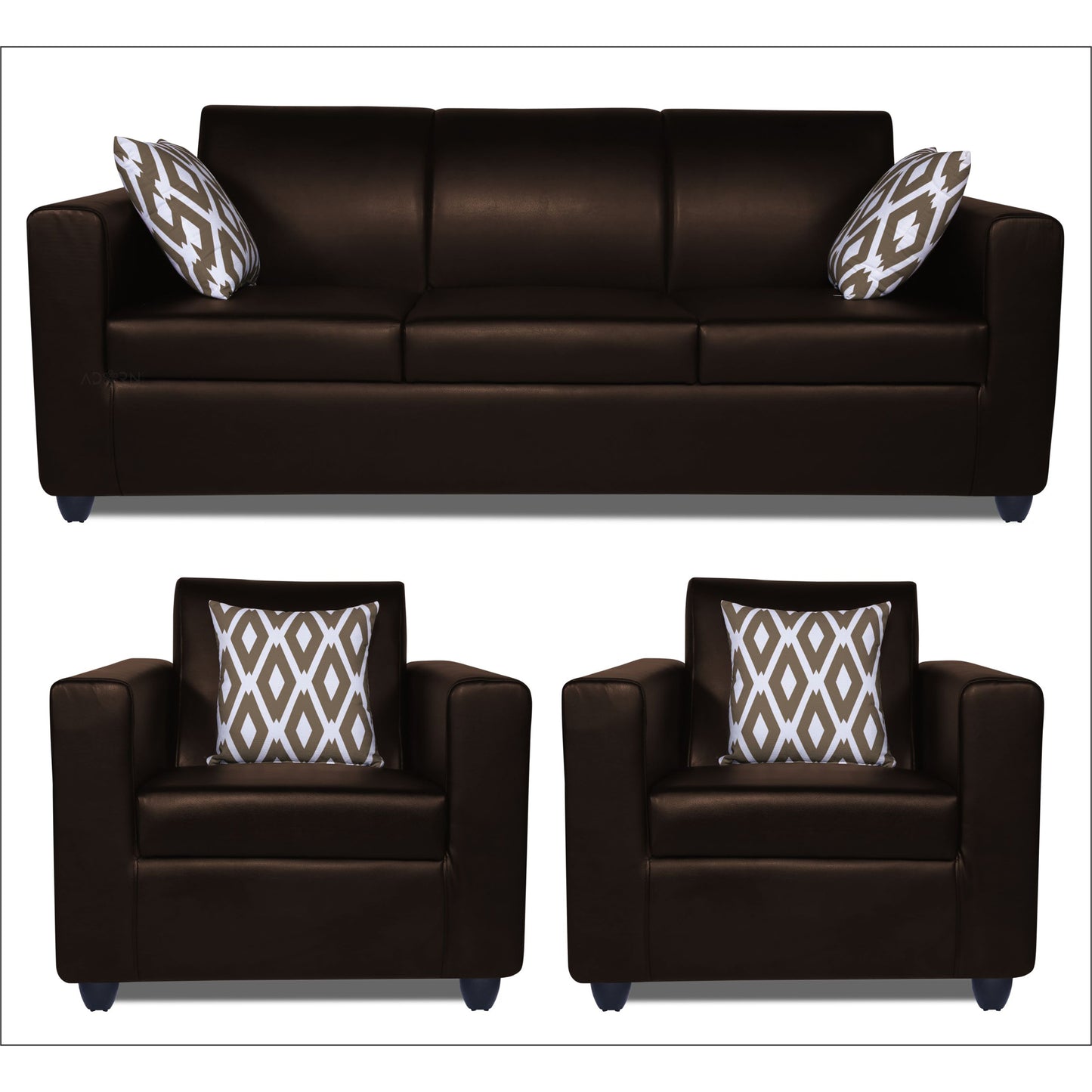Adorn India Monteno Leatherette 3+1+1 5 Seater Sofa Set (Brown) (3 Year Warranty)