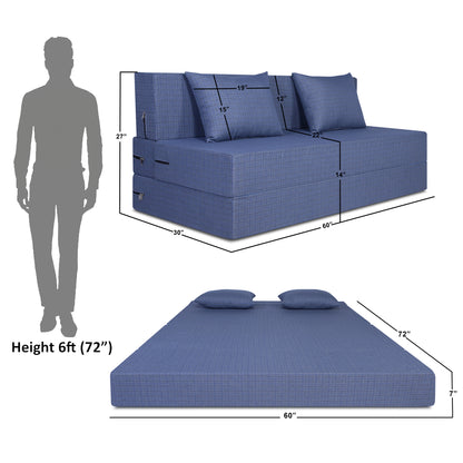 Adorn India Easy Three Seater Sofa Cum Bed Checks Design 5' x 6' (Grey)