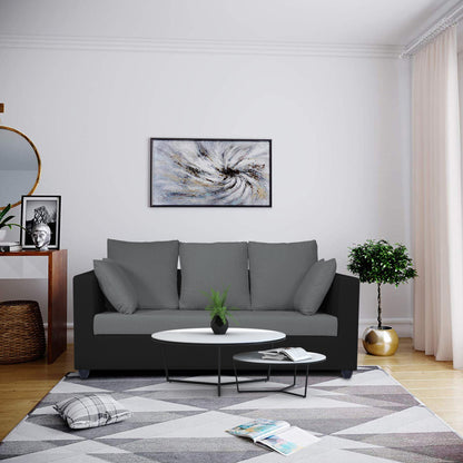 Adorn India Zink Straight Line 3 Seater Sofa (Black & Grey)