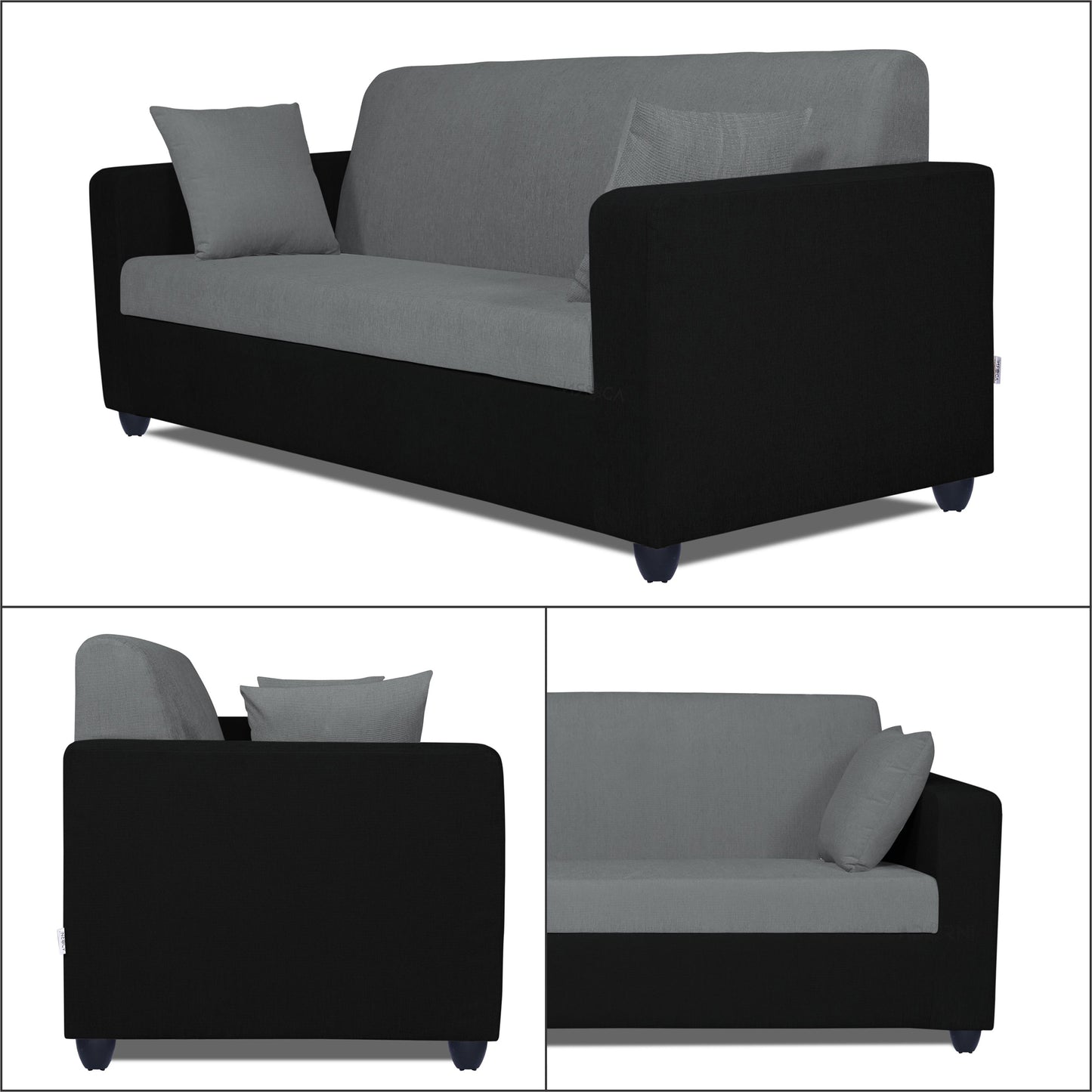Adorn India Rio Decent 3-1-1 5 Seater Sofa Set (Grey & Black) (3 Year Warranty)