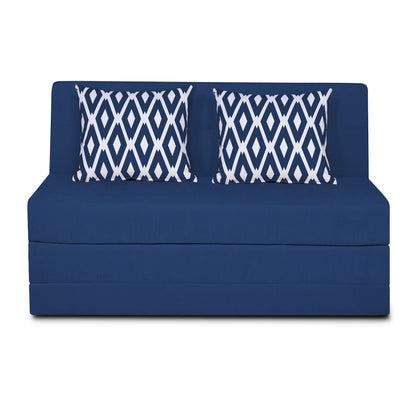 Adorn India Easy Highback Two Seater Sofa Cum Bed Rhombus 4' x 6' (Blue) (1 Year Warranty)
