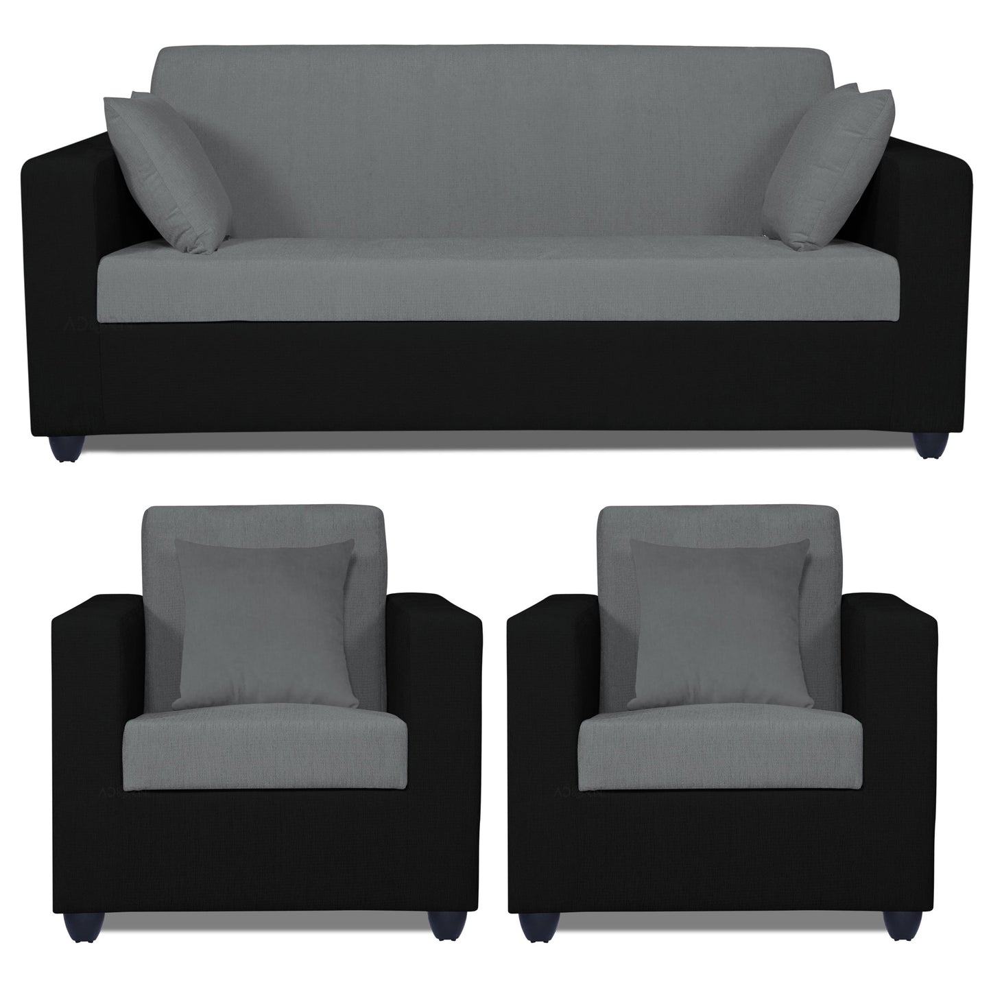 Adorn India Rio Decent 3-1-1 5 Seater Sofa Set (Grey & Black) (3 Year Warranty)