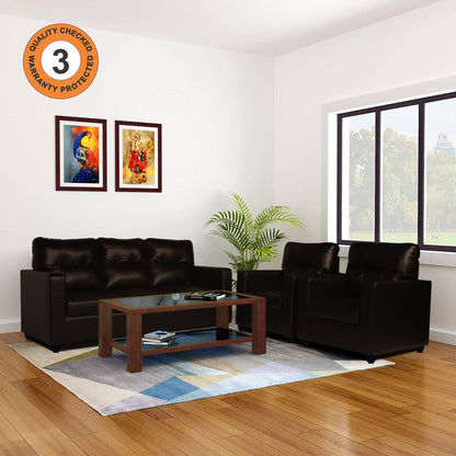 Adorn India Astor Leatherette 3+1+1 5 Seater Sofa Set (Brown) (3 Year Warranty)