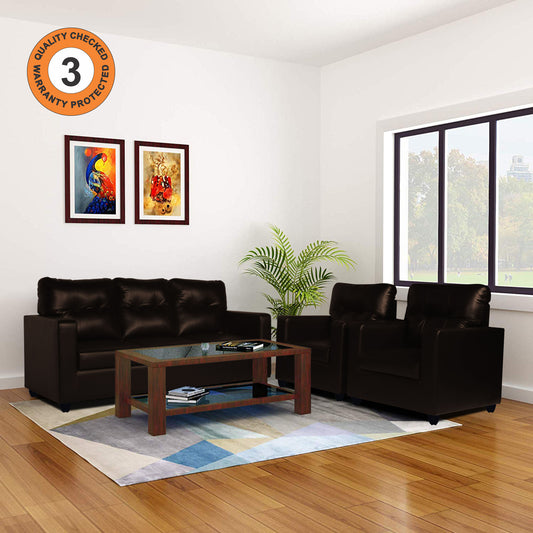 Adorn India Astor Leatherette 3+1+1 5 Seater Sofa Set (Brown) (3 Year Warranty)