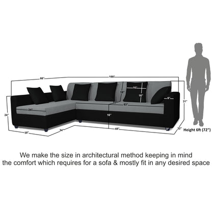 Adorn India Rio Decent L Shape 6 Seater Left Side Handle Corner Sofa Set (Grey and Black) (3 Year Warranty)