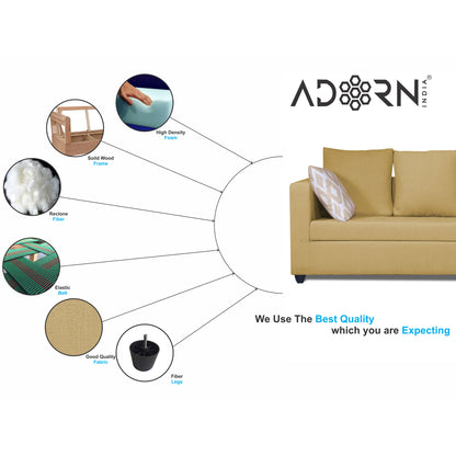 Adorn India Zink Straight Line 3 Seater Sofa (Beige)