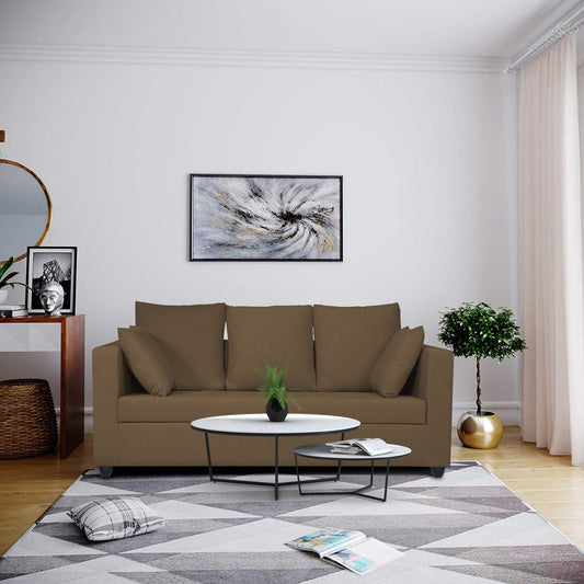 Adorn India Zink Straight Line 3 Seater Sofa (Brown)