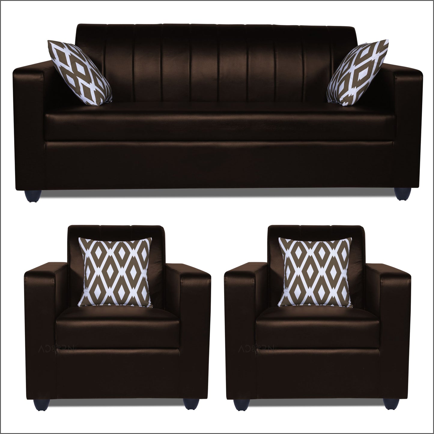 Adorn India Rio HighBack Leatherette 3+1+1 5 Seater Sofa Set (Brown) (3 Year Warranty)
