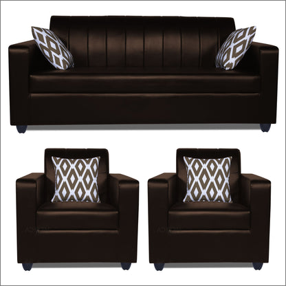 Adorn India Rio HighBack Leatherette 3+1+1 5 Seater Sofa Set (Brown) (3 Year Warranty)