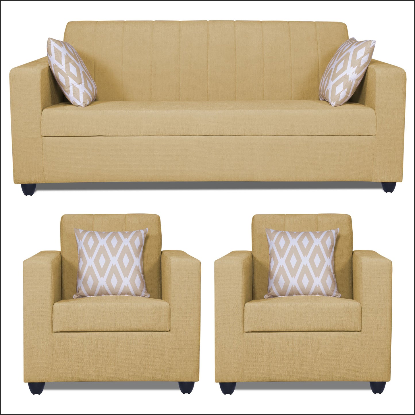 Adorn India Rio Highback 3+1+1 5 Seater Sofa Set (Beige) (3 Year Warranty)