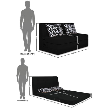 Adorn India Easy Highback Three Seater Sofa Cum Bed Rhombus 5' x 6' (Black) (1 Year Warranty)