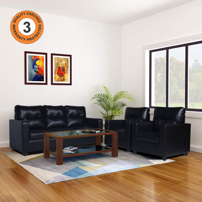 Adorn India Astor Leatherette 3+1+1 5 Seater Sofa Set (Black) (3 Year Warranty)