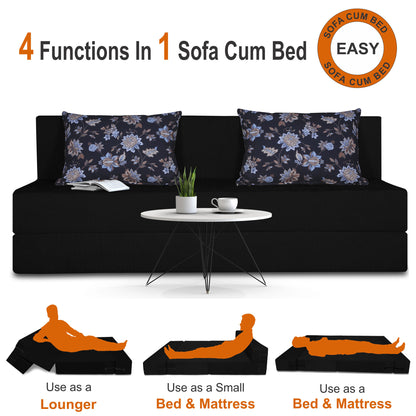 Adorn India Easy Three Seater Sofa Cum Bed Floral '6 x 6' (Black)(1 Year Warranty)