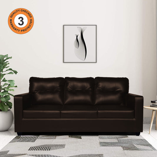 Adorn India Astor Leatherette 3 Seater Sofa (Brown) (3 Year Warranty)