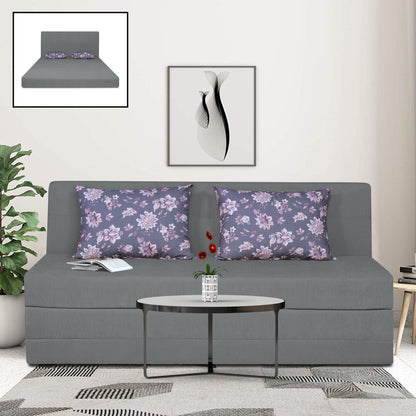 Adorn India Easy Highback Three Seater Sofa Cum Bed Floral 6' x 6' (Grey) (1 Year Warranty)
