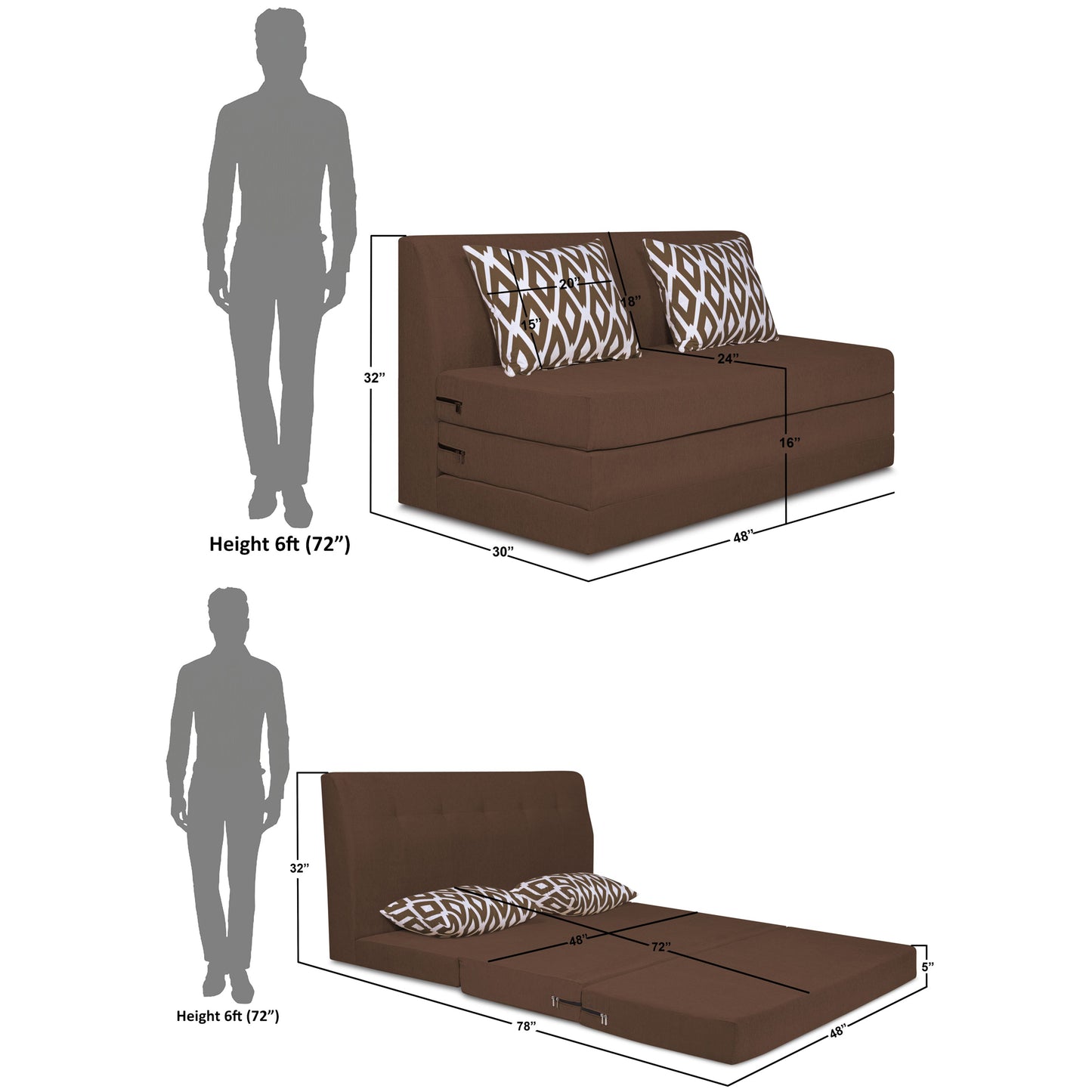 Adorn India Easy Highback Two Seater Sofa Cum Bed Rhombus 4' x 6' (Brown) (1 Year Warranty)