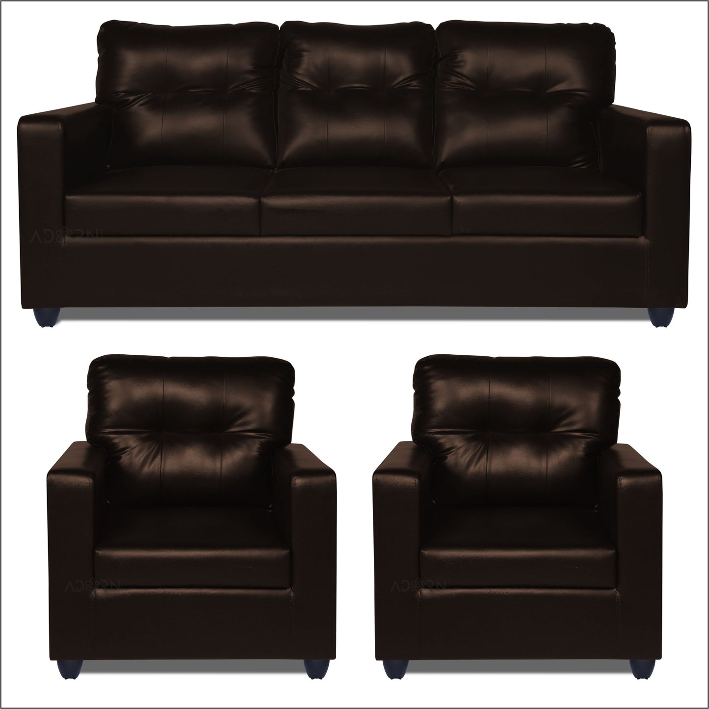 Adorn India Astor Leatherette 3+1+1 5 Seater Sofa Set (Brown) (3 Year Warranty)