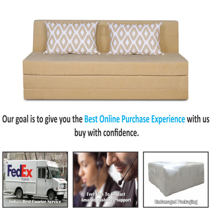 Adorn India Easy Highback Three Seater Sofa Cum Bed Rhombus 6' x 6' (Beige) (1 Year Warranty)