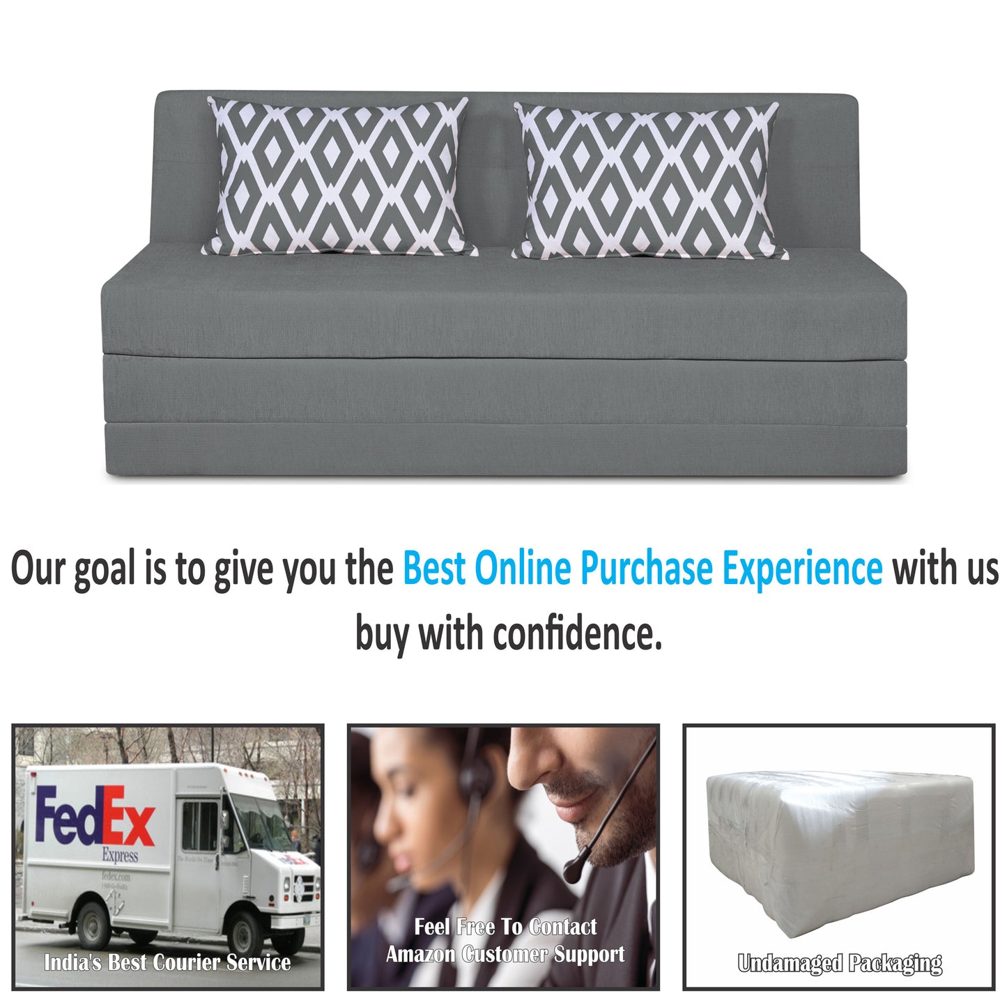 Adorn India Easy Highback Three Seater Sofa Cum Bed Rhombus 6'x 6' Grey (3 Year Warranty)