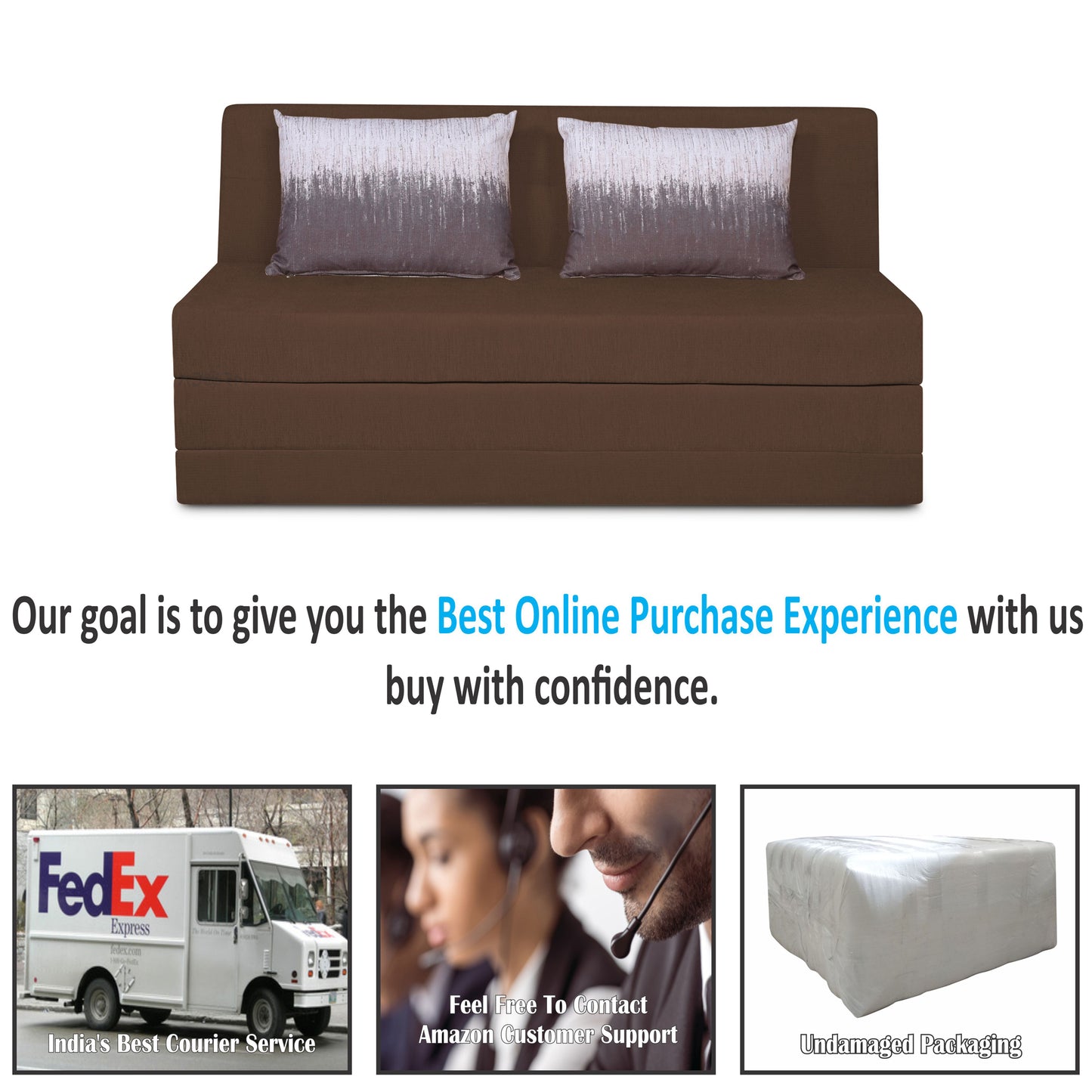 Adorn India Easy Highback Three Seater Sofa Cum Bed Wave 5' x 6' (Brown) (1 Year Warranty)