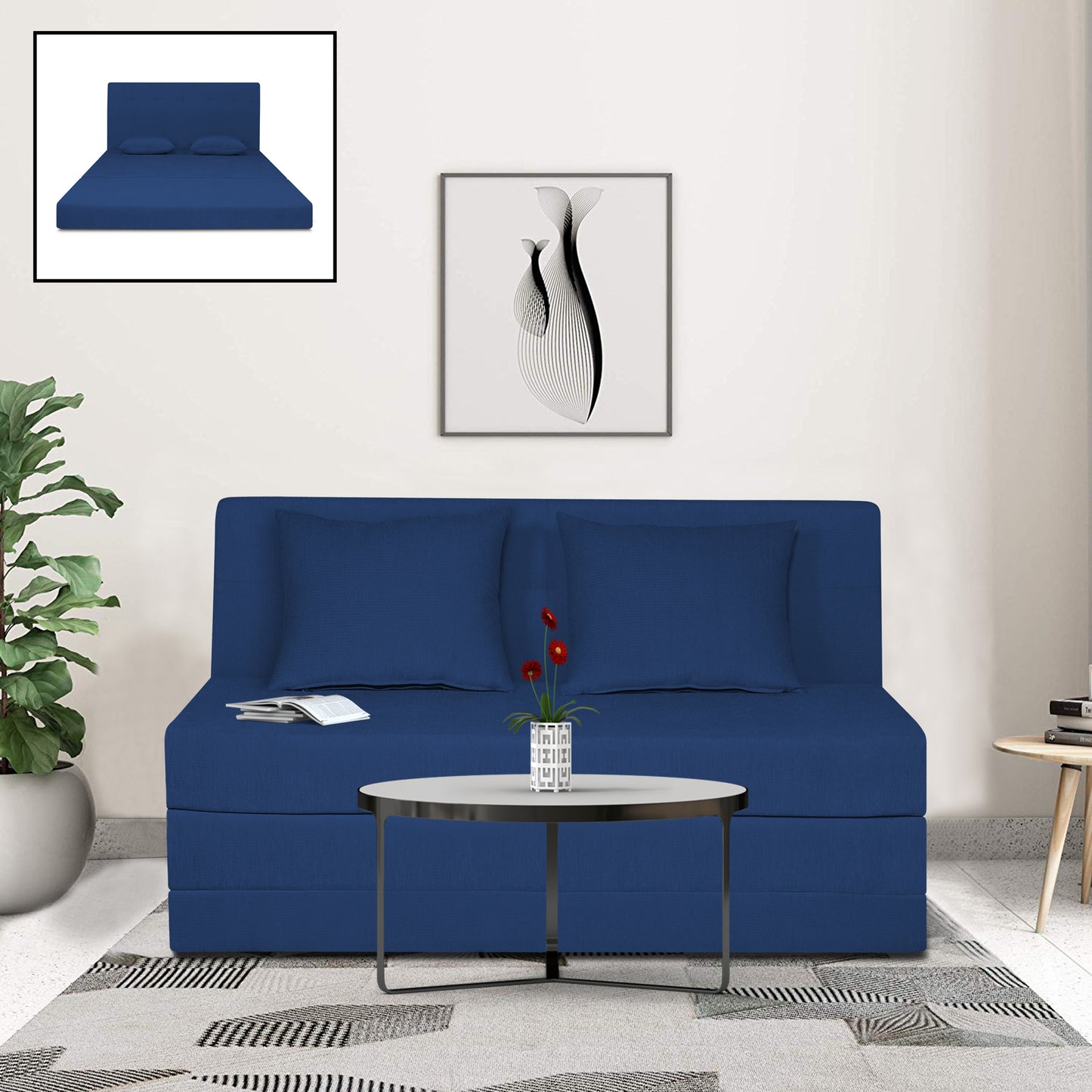 Adorn India Easy Highback Two Seater Sofa Cum Bed Decent 4' x 6' (Blue) (1 Year Warranty)