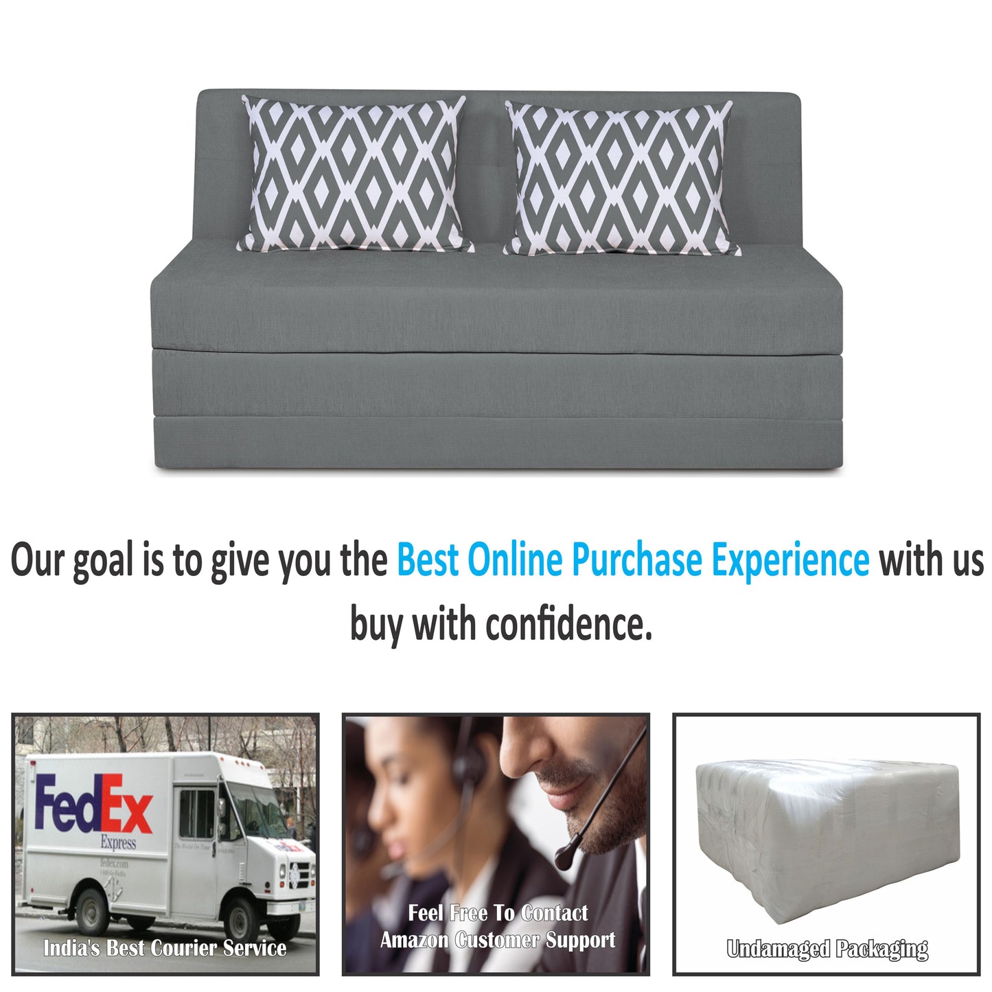 Adorn India Easy Highback Three Seater Sofa Cum Bed Rhombus 5' x 6' (Grey) (1 Year Warranty)